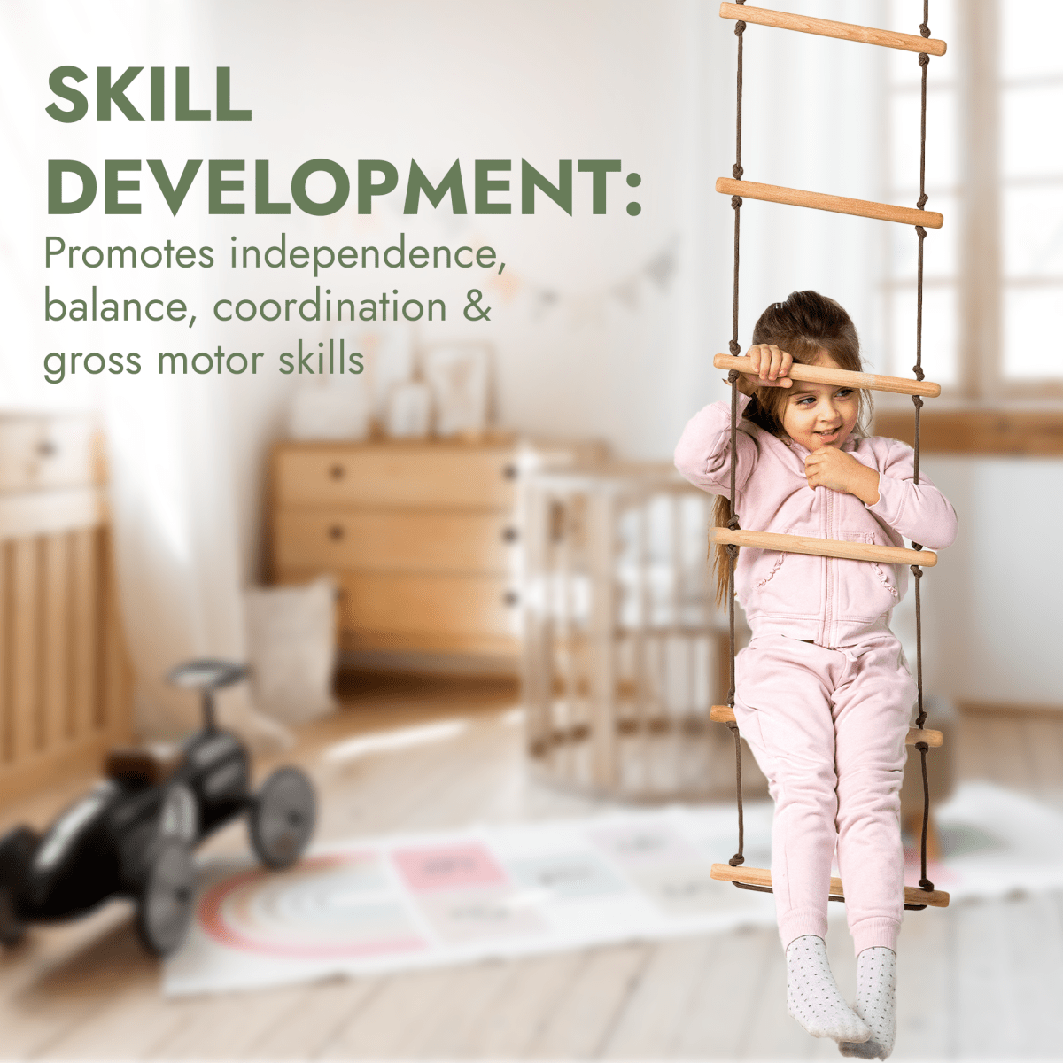 3in1 Swing & Climbing Set: Rope Ladder, Gym Rings & Disc Swing-4