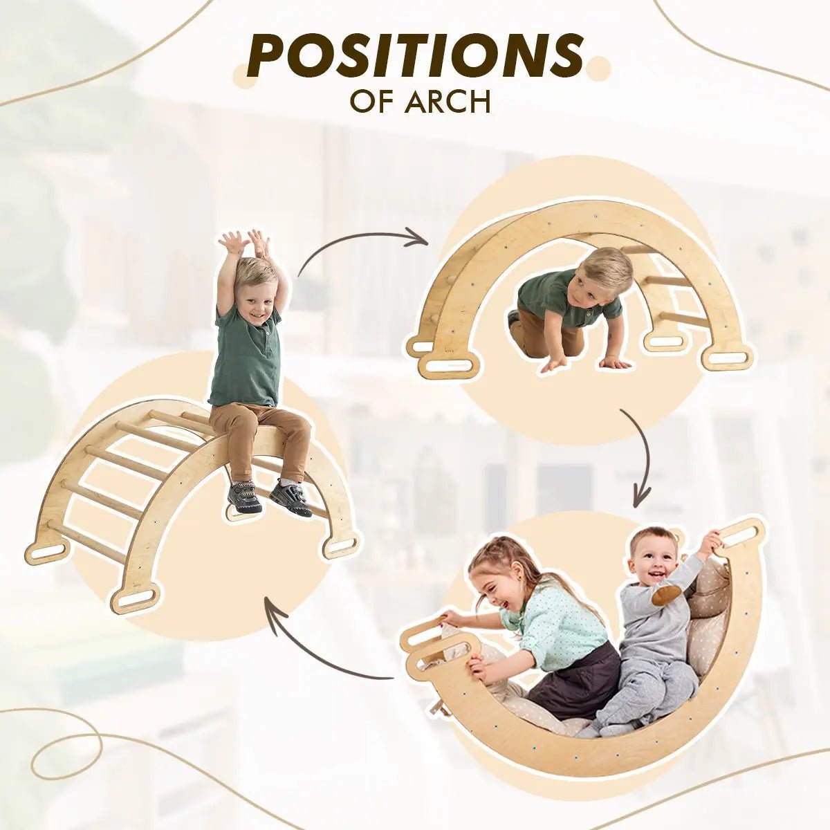 6in1 Montessori Climbing Set: Triangle Ladder + Arch/Rocker + Slide/Ramp + Net + Cushion + Art Addition-4