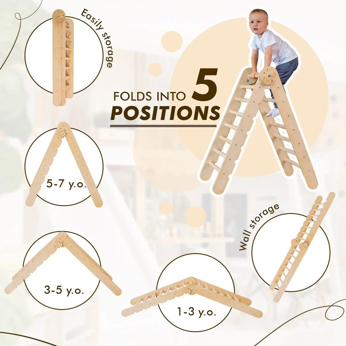 6in1 Montessori Climbing Set: Triangle Ladder + Arch/Rocker + Slide/Ramp + Net + Cushion + Art Addition-3