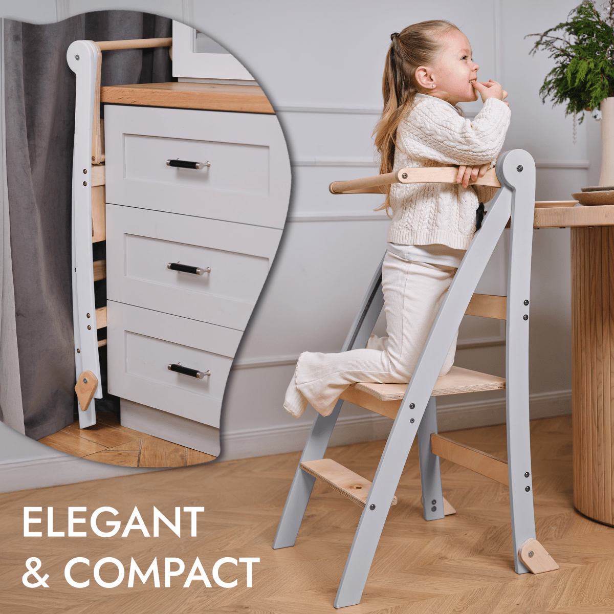 Learning Tower: Foldable Step Stool for Toddlers - Gray-3